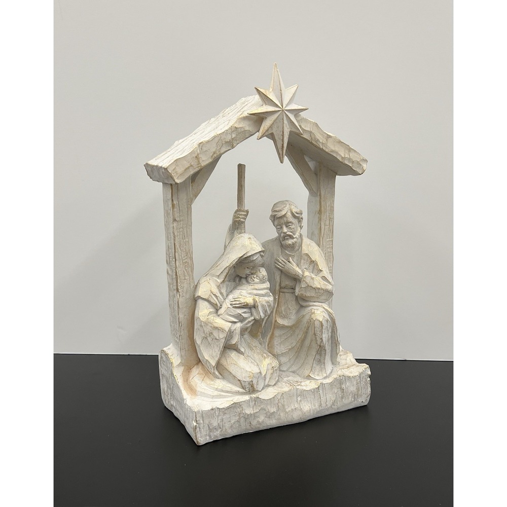 White & Gold Carved Nativity Decor